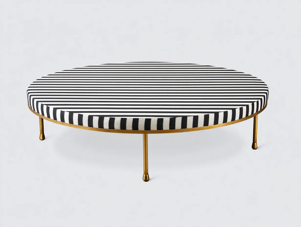 Mesa de centro 100x100x34 cm - negro y blanco - tejido y metal dorado - diseño decorativo redondo para salón