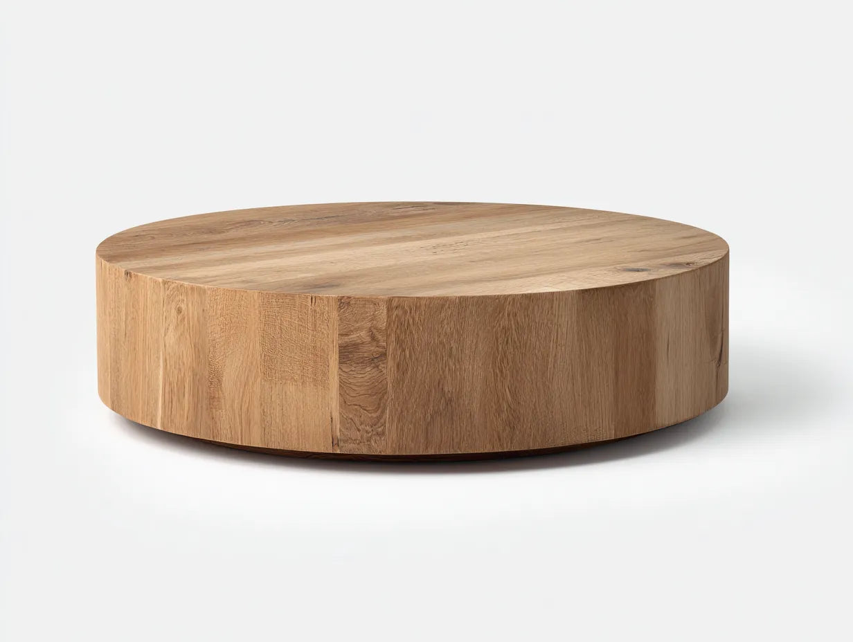 Mesa de centro 95x95x31 cm - roble natural - madera - estilo redondo contemporáneo para salón