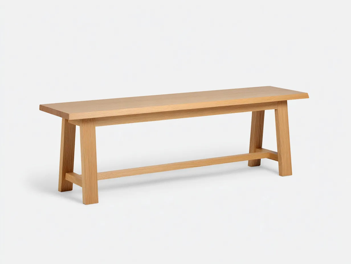 Banco exterior de madera natural 165 x 34 x 45 cm - travesaño inferior - diseño limpio - para terraza abierta
