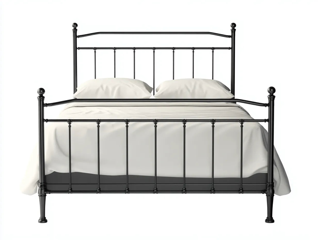 Cama doble de metal para dormitorio 205 x 165 x 125 cm - negro - estilo clásico con barrotes decorativos