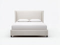 Cama doble tapizada para dormitorio 210 x 170 x 125 cm - crema claro - cabecero alto con alas laterales