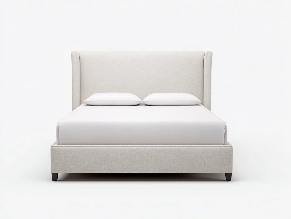 Cama doble tapizada para dormitorio 210 x 170 x 125 cm - crema claro - cabecero alto con alas laterales