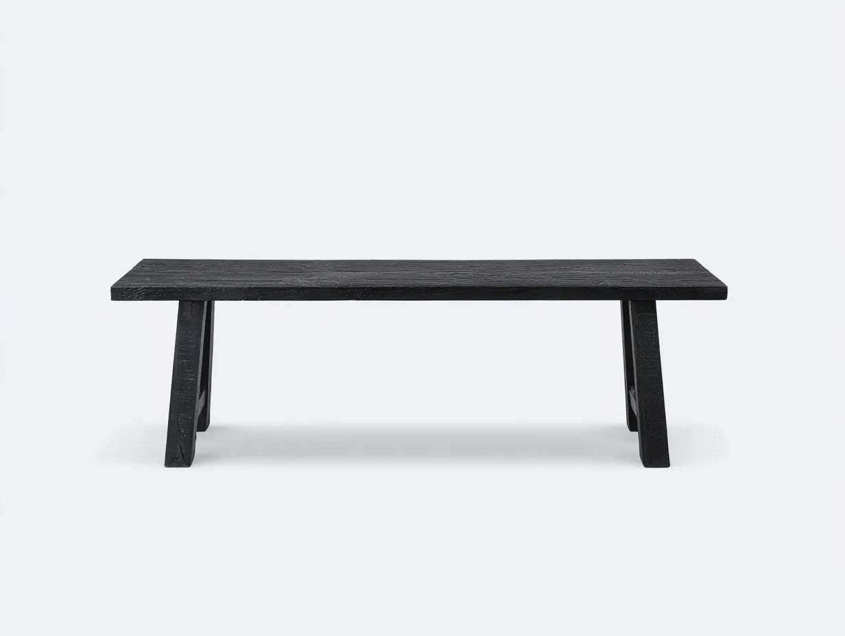 Banco exterior de madera negra 160 x 35 x 45 cm - acabado texturizado - estilo rústico actual - para terraza y jardín