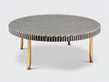 Mesa de centro 102x102x33 cm - negro y blanco - tejido y metal dorado - mesa redonda ornamental para salón