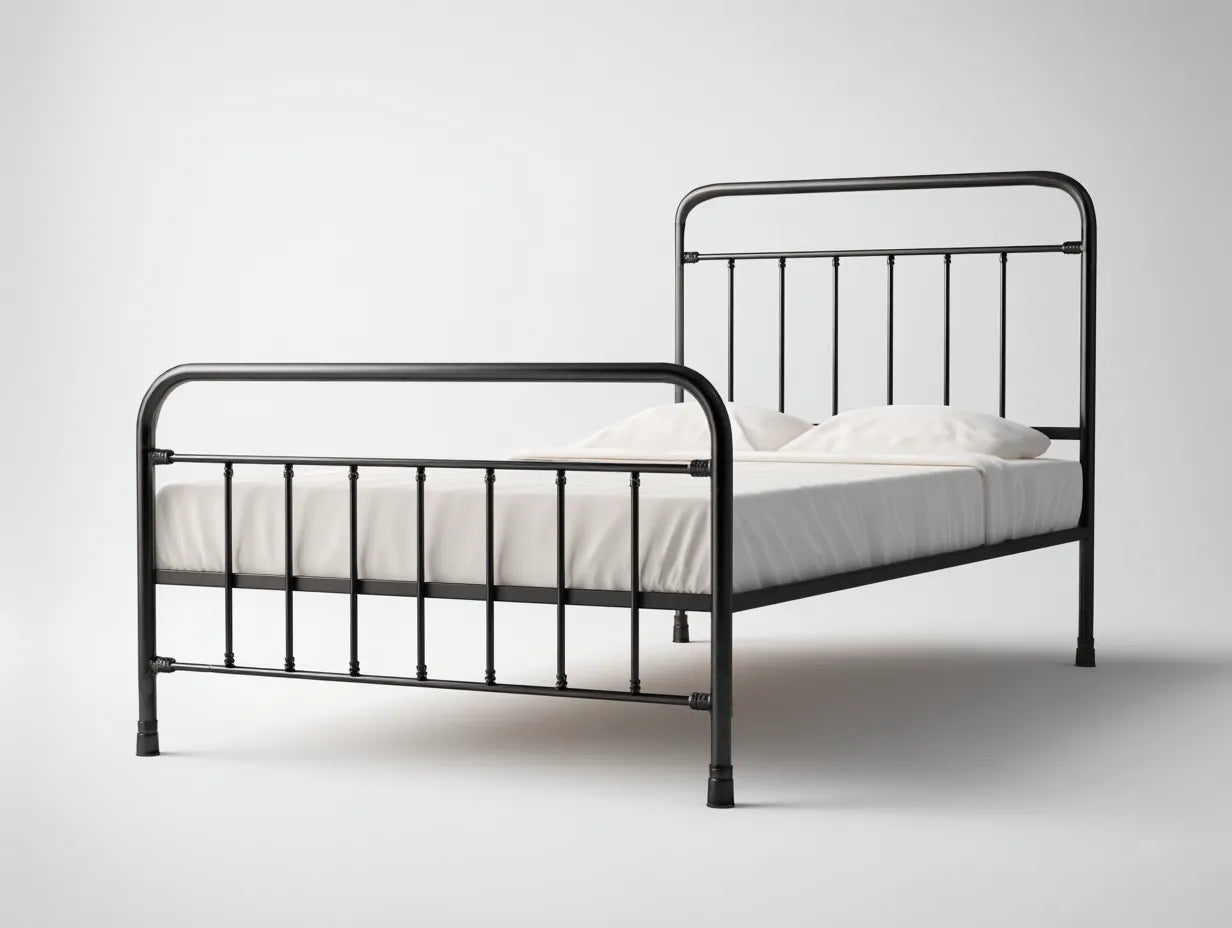 Cama doble de metal para dormitorio 205 x 160 x 105 cm - negro - líneas rectas y estilo minimalista