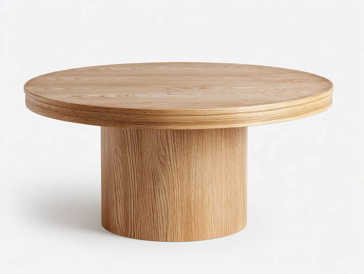 Mesa de centro 85x85x40 cm - roble claro - madera - base cilíndrica para salón