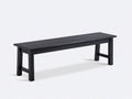 Banco exterior de madera negra 155 x 34 x 44 cm - patas inclinadas - diseño sobrio - para patio y comedor al aire libre