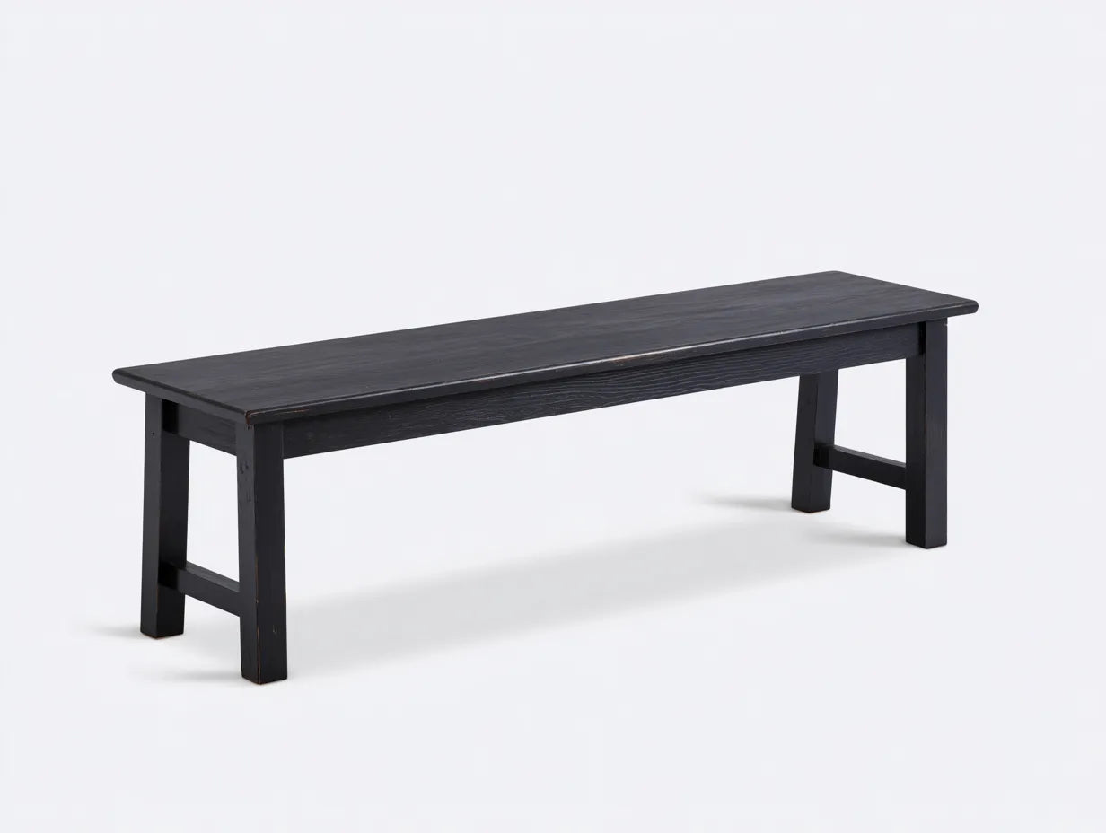 Banco exterior de madera negra 155 x 34 x 44 cm - patas inclinadas - diseño sobrio - para patio y comedor al aire libre