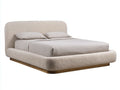 Cama doble tapizada para dormitorio 210 x 190 x 95 cm - blanco roto y roble - diseño envolvente bouclé