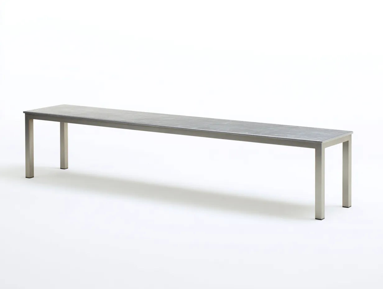 Banco exterior largo 180 x 32 x 45 cm - aluminio gris claro - estilo minimalista - para terraza contemporánea