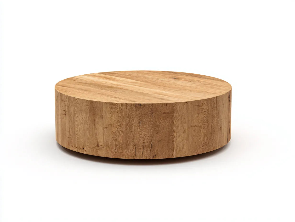 Mesa de centro 90x90x32 cm - roble claro - madera - diseño cilíndrico minimalista para salón