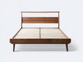 Cama doble de madera para dormitorio 215 x 175 x 95 cm - nogal - diseño mid-century con lamas vistas