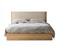 Cama doble tapizada para dormitorio 212 x 168 x 110 cm - beige claro y roble - cabecero textil minimalista